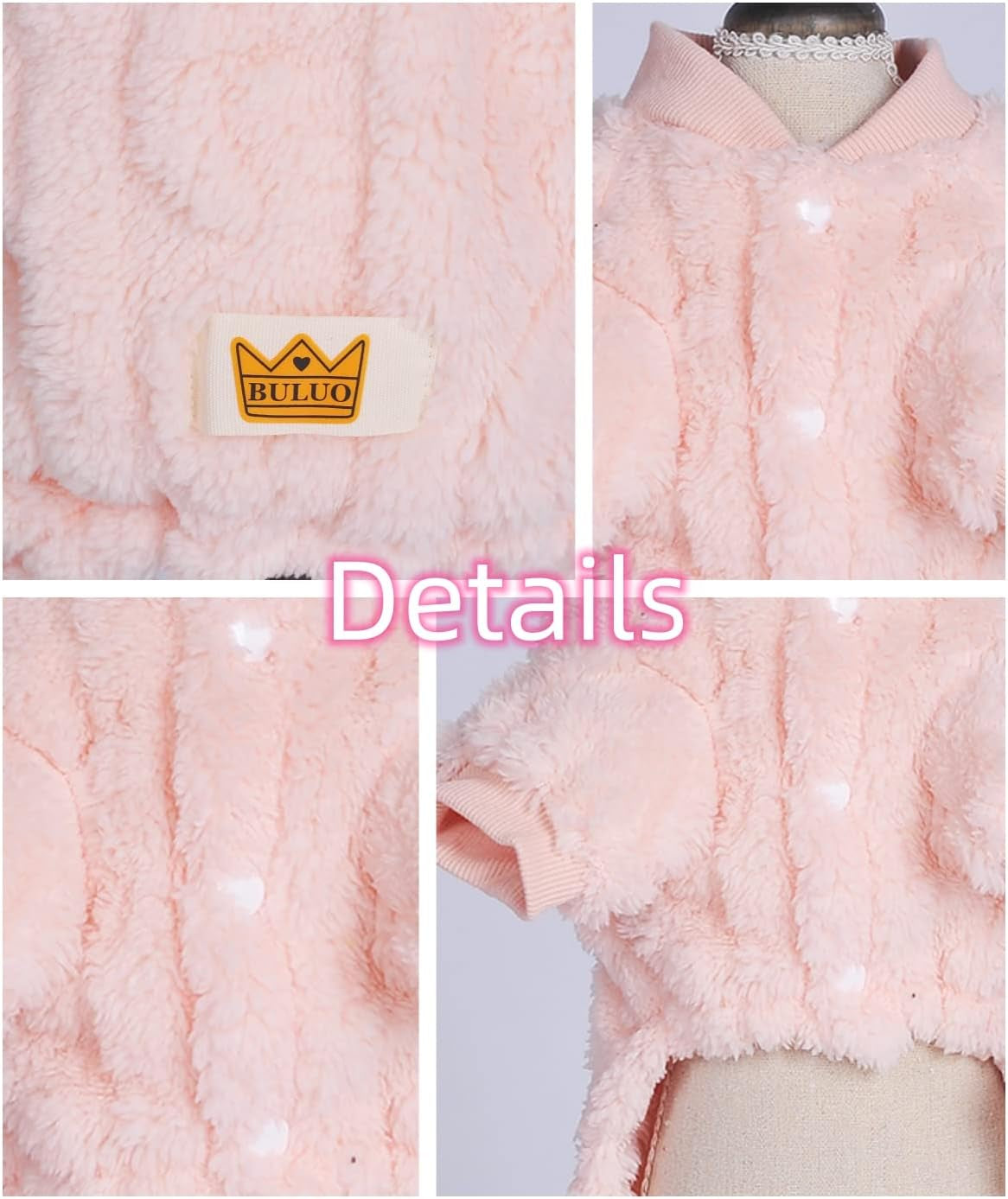 Plush Dog Pajamas for Cold Weather 4 Legged Clothes for Dog Cat Stretchy Puppy Kitten Onesie with Buttons Warm Soft Pet Jumpsuit Winter Coat Pink X-Large