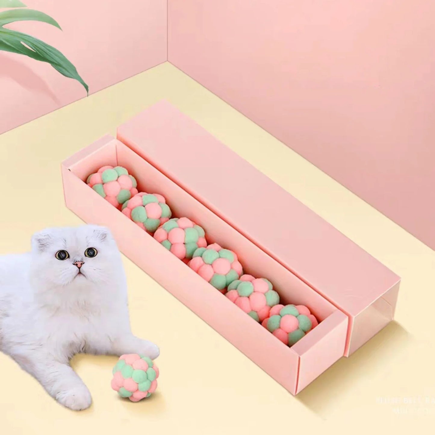 Cat Toy Balls (6 PCS) - Colorful Cat Ball Toy Built-In Bell Interactive Cat Ball Toy Soft Pompom Balls with Exquisite Gift Box for Indoor Cats Kitten