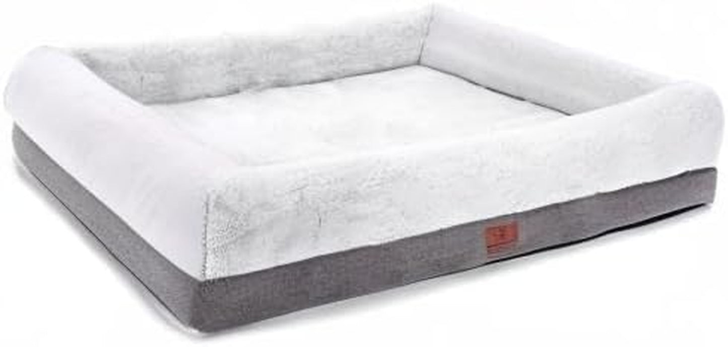 Luxurious Orthopedic Dog Bed for Extra Large Dogs - Bolster Sofa Design with Washable Cover & Non-Skid Bottom, 46"x30" Soft Egg Foam Couch in Gray