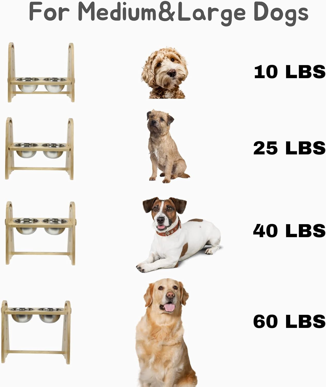 Adjustable Elevated Dog Bowls for Large, Medium and Small Dogs - Raised Dog Bowl Stand for Food and Water, 4 Heights, Freely Adjust Angle