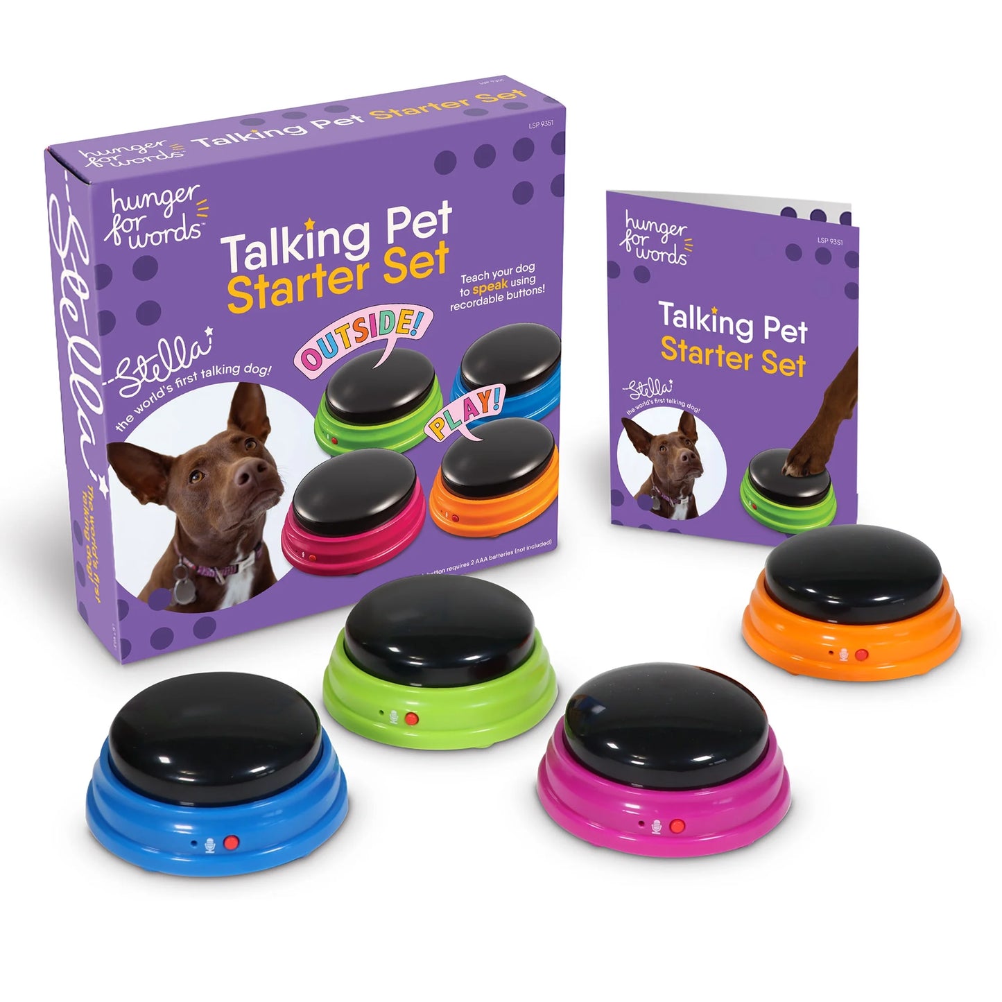 Hunger for Words Talking Pet Starter Set Recordable Buttons for Dog Training 4 Pack