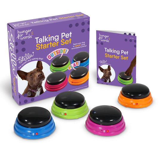 Hunger for Words Talking Pet Starter Set Recordable Buttons for Dog Training 4 Pack