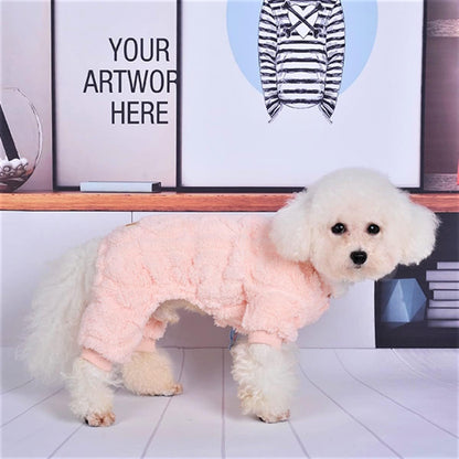 Plush Dog Pajamas for Cold Weather 4 Legged Clothes for Dog Cat Stretchy Puppy Kitten Onesie with Buttons Warm Soft Pet Jumpsuit Winter Coat Pink X-Large
