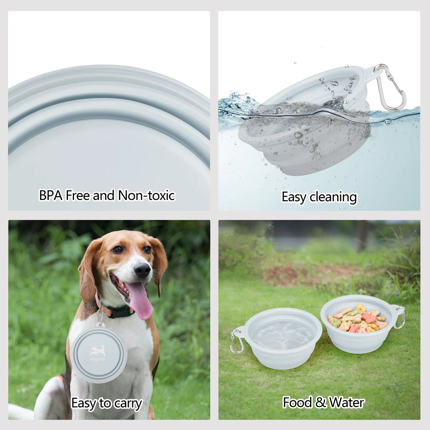 Large Collapsible Dog Bowls, Portable Foldable Travel Water Bowl Food Dishes with Carabiner Clip for Traveling Camping Walking, 2 Pack（Blue）