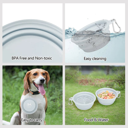 Large Collapsible Dog Bowls, Portable Foldable Travel Water Bowl Food Dishes with Carabiner Clip for Traveling Camping Walking, 2 Pack（Blue）