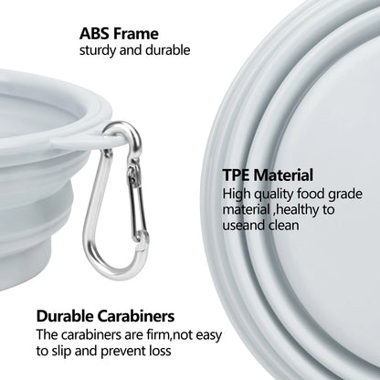 Large Collapsible Dog Bowls, Portable Foldable Travel Water Bowl Food Dishes with Carabiner Clip for Traveling Camping Walking, 2 Pack（Blue）