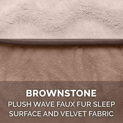 Luxury Plush Velvet Dog Bed Cover - Machine Washable Sofa-Style - Brownstone, Large