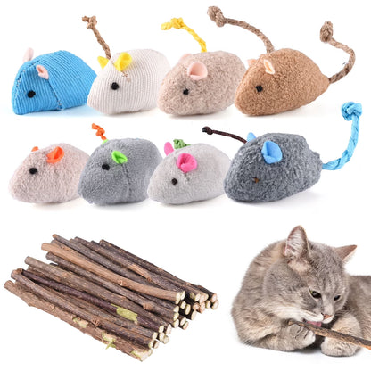 30 Pcs Silvervine Sticks for Cats, 8 Pcs Skitter Critters Cat Toy Catnip Mice, Natural Catnip Sticks Chew Sticks, Teeth Molar Chew Toys for Cat Kitten Kitty