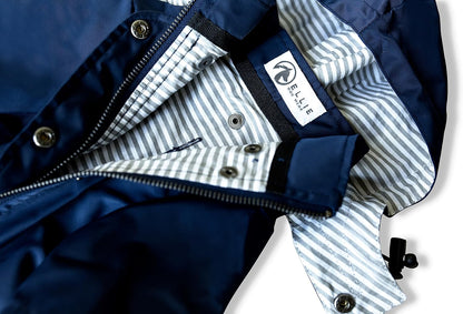 Zip up Dog Raincoats with Reflective Buttons, Pockets, Rain/Water Resistant, Adjustable Drawstring, & Removable Hood - XXS to XXL - Stylish Premium Dog Raincoats (Navy, Large)