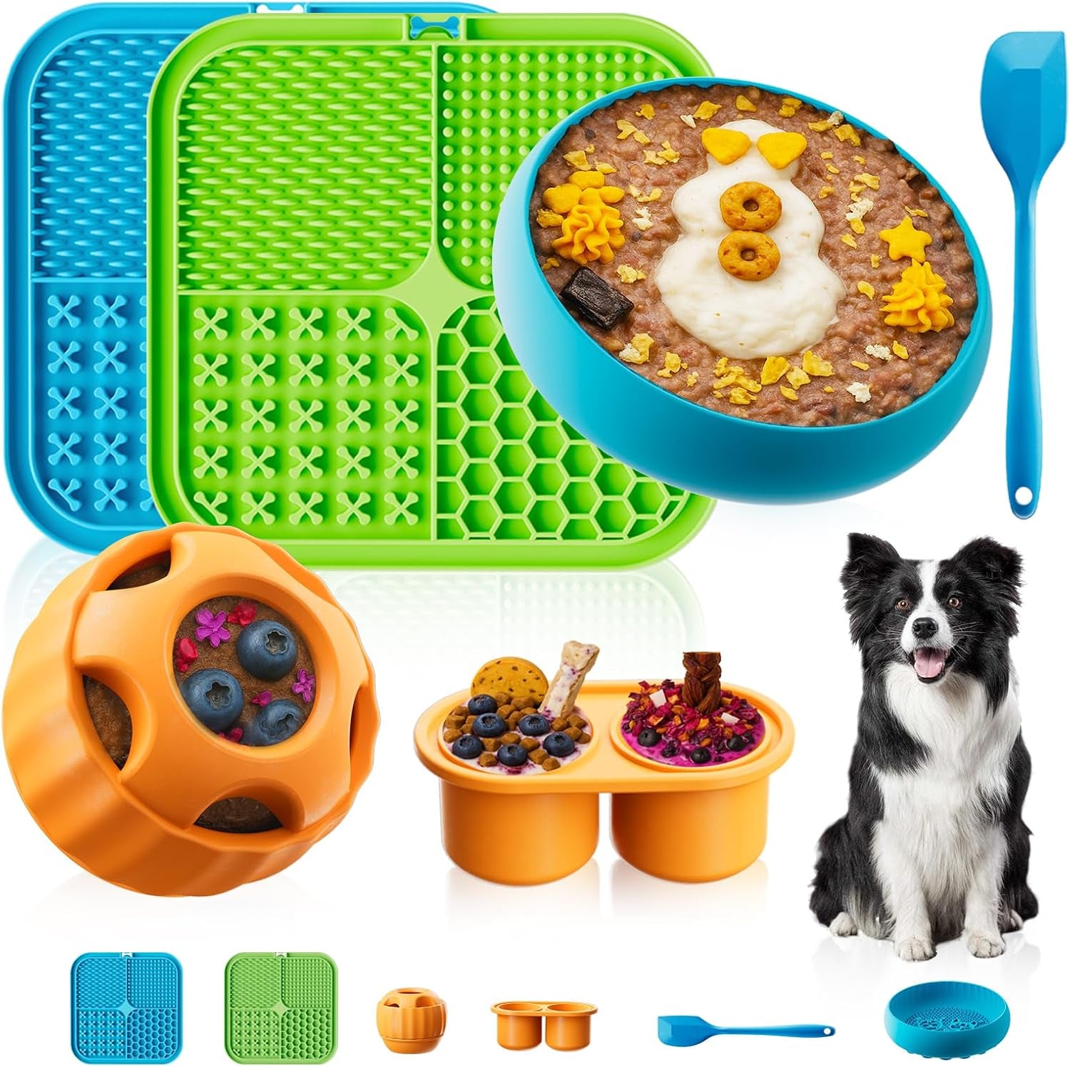 Dog Enrichment Toys 6 Pack - Dog Toys to Keep Them Busy, Lick Mat, Ball & Bowl with Peanut Butter, Frozen Treat Puzzle Dispenser for Anxiety Relief, Reduce Boredom, Perfect for Bathing Grooming