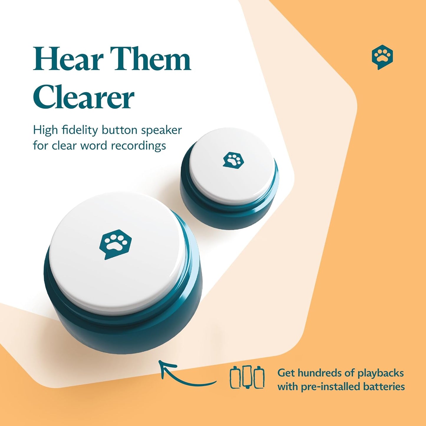 Basic Buttons Expansion 4-Pack | Talking Buttons for Communication with Batteries Included | Recordable and Easy-To-Press for Dogs/Cats | Compact Design | Hextiles Required (Sold Separately)