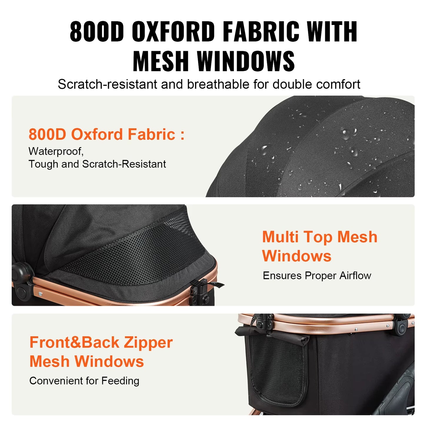 Succebuy 66 Lbs Pet Stroller Foldable Dog Puppy Stroller with Brakes Storage Basket Detachable Carrier for Small to Medium Dogs