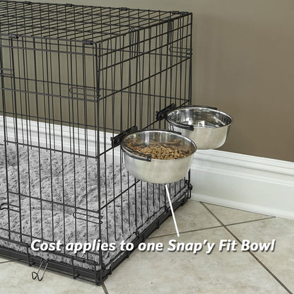 Snap'Y Fit Stainless Steel Food or Water Bowl, Holds 10 Ounces, Mounts to Wire Crates, No-Tip Design, Rust-Resistant, for Small Dogs and Cats