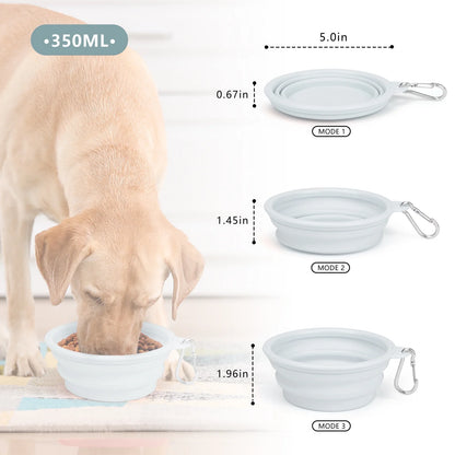 Large Collapsible Dog Bowls, Portable Foldable Travel Water Bowl Food Dishes with Carabiner Clip for Traveling Camping Walking, 2 Pack（Blue）