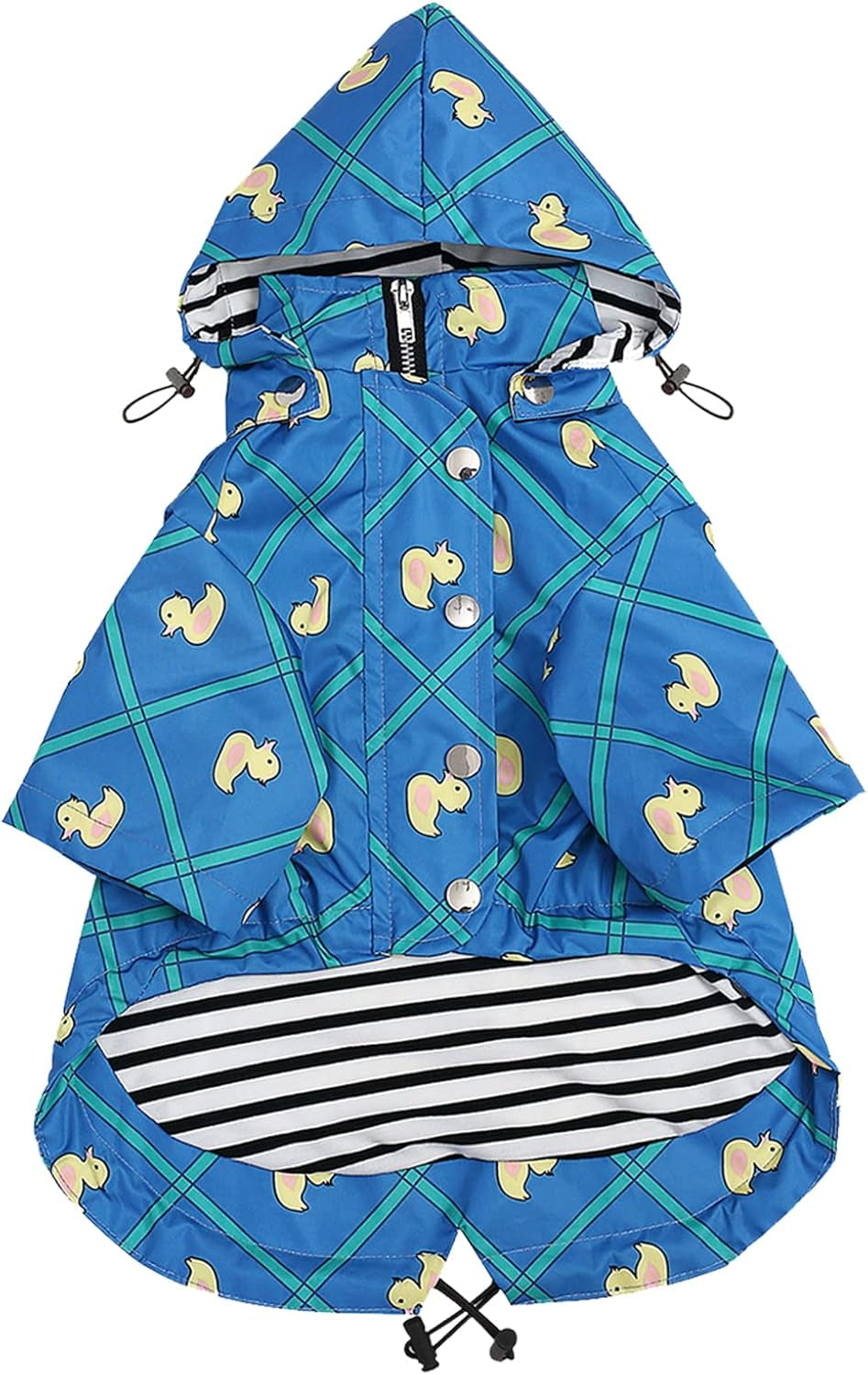 Dog Zip up Raincoat with Reflective Buttons, Rain/Water Resistant, Adjustable Drawstring, Removable Hood, Raincoats with Legs 8Lbs to 80Lbs Available - Grid Blue - Large