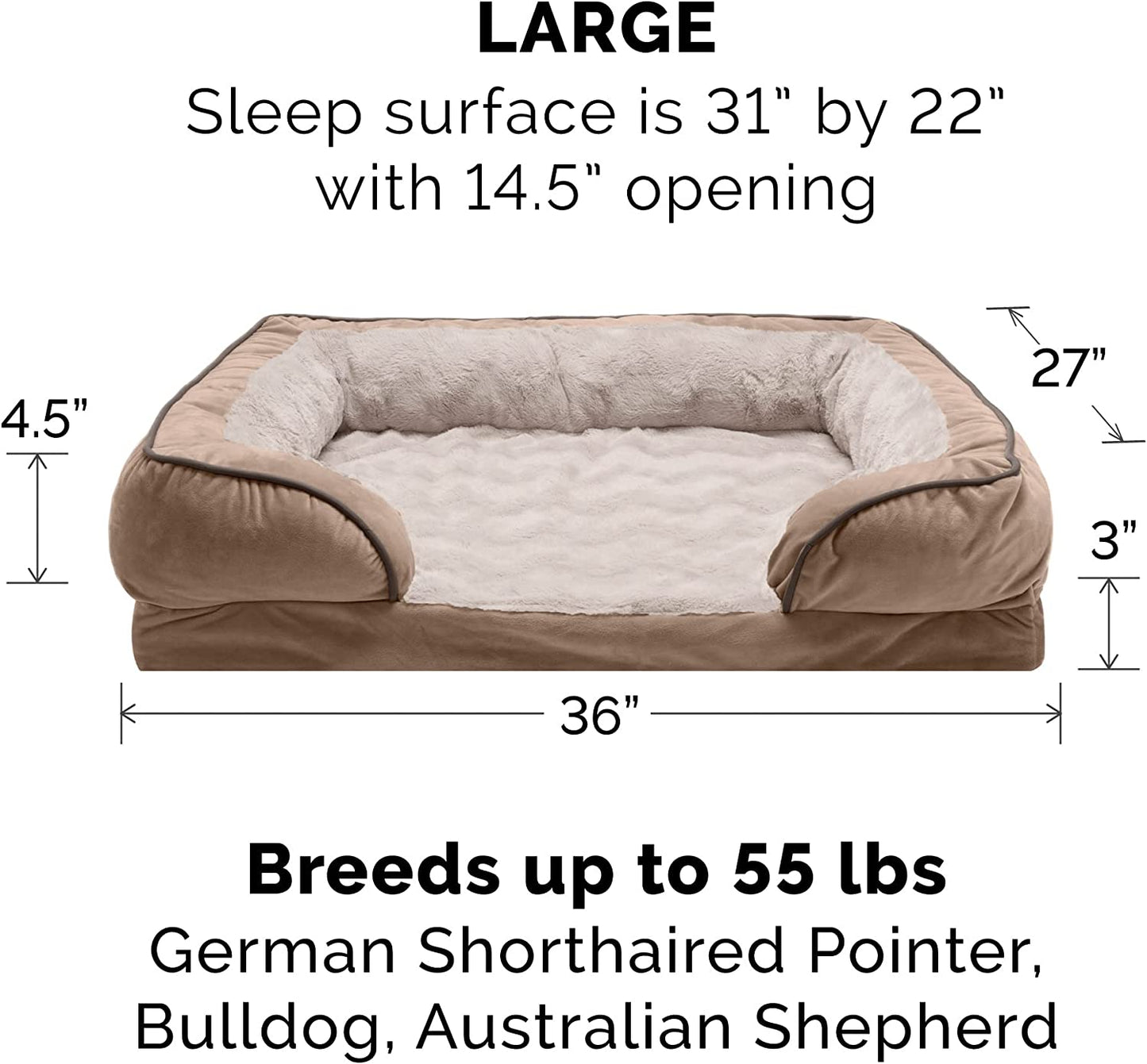 Luxury Plush Velvet Dog Bed Cover - Machine Washable Sofa-Style - Brownstone, Large