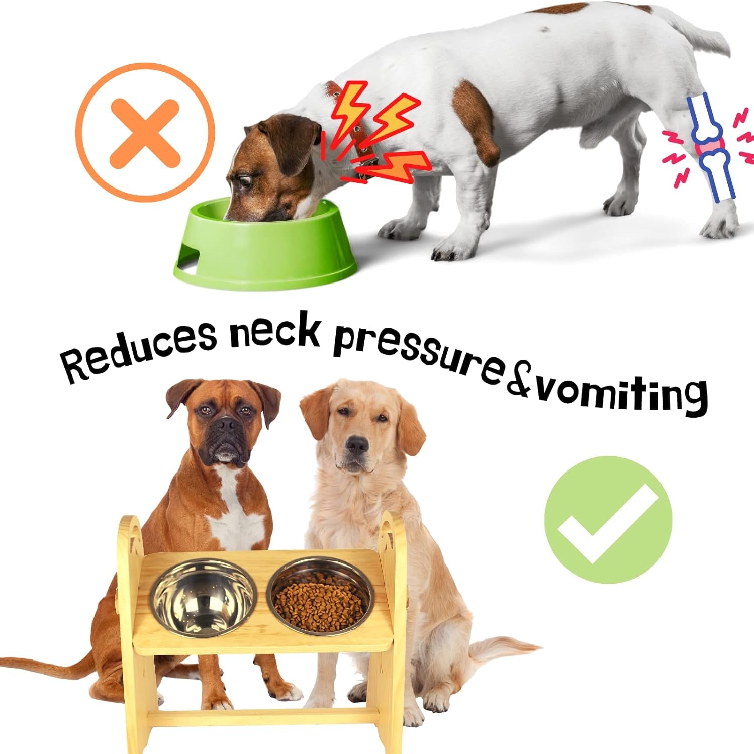 Adjustable Elevated Dog Bowls for Large, Medium and Small Dogs - Raised Dog Bowl Stand for Food and Water, 4 Heights, Freely Adjust Angle