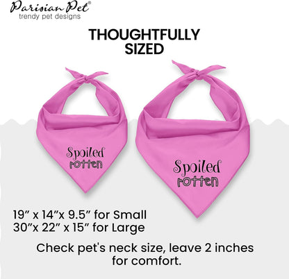 Dog Bandanas with Printed 'Spoiled Rotten' Word - Tie-On Adjustable Bandana for Dogs - Female Dog Scarf for Small Dogs - Triangle Cat and Dog Bib - Pink Handkerchief for Pets - S