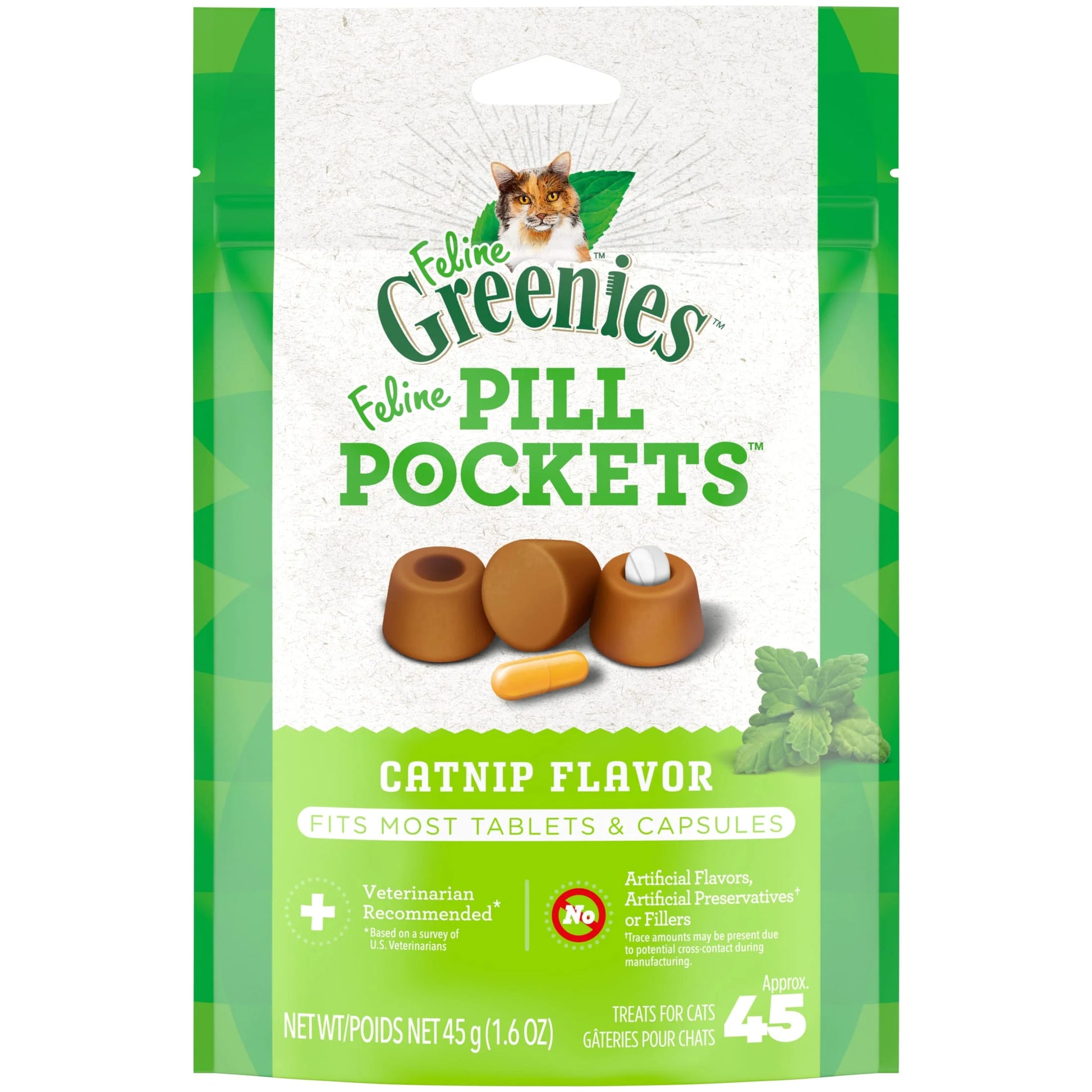 Feline  Pill Pockets for Cats Natural Soft Cat Treats, Catnip Flavor, 1.6 Oz Pack (45 Treats)