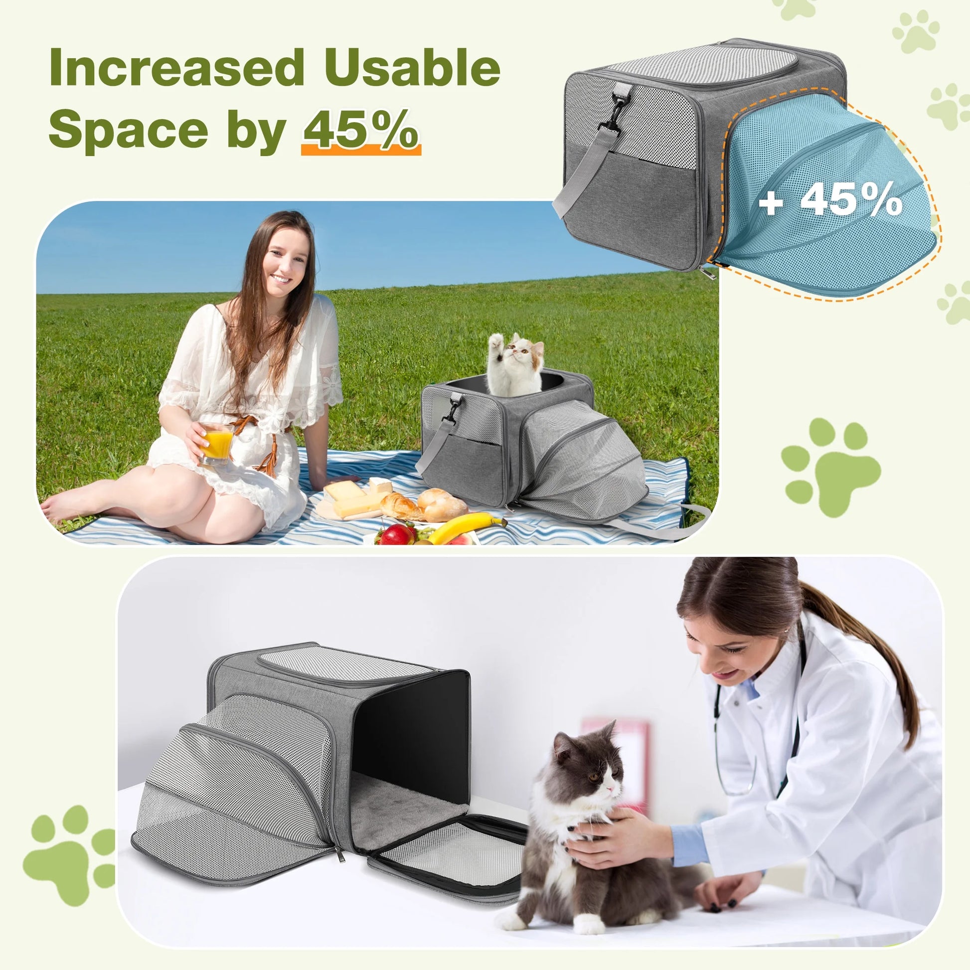Expandable Pet Carrier, Airline Approved Collapsible Soft-Sided Carrier for Cats, Puppies, and Small Dogs (19"X 13"X 13")