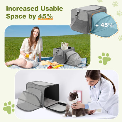 Expandable Pet Carrier, Airline Approved Collapsible Soft-Sided Carrier for Cats, Puppies, and Small Dogs (19"X 13"X 13")