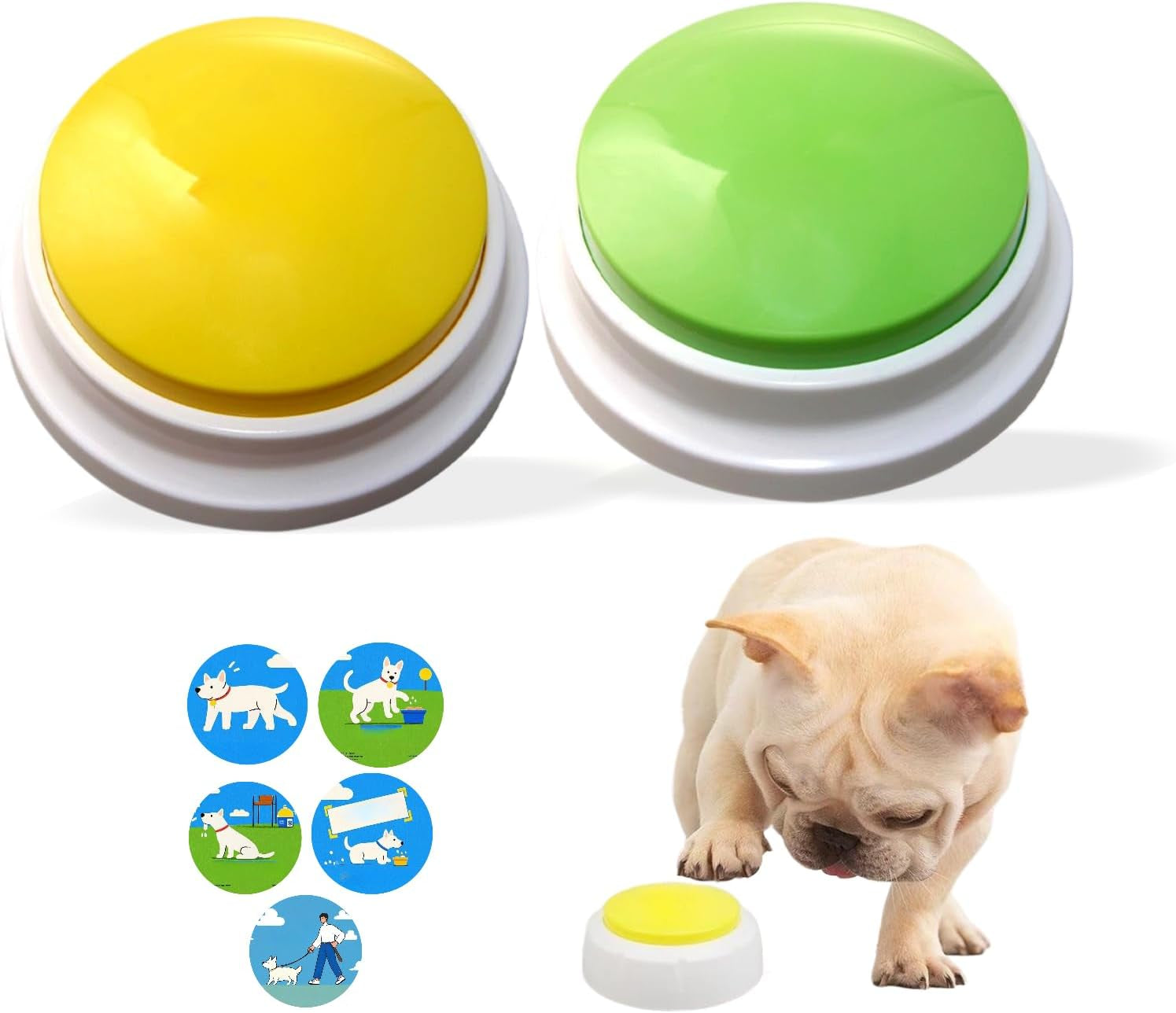 Dog Buttons for Communication, HD Sound Quality Loud Dog Buttons Talk, Dog Buttons Talk for Training, Recordable Dog Talking Button Set with Double-Sided Adhesive Tape and 5 Scene Stickers