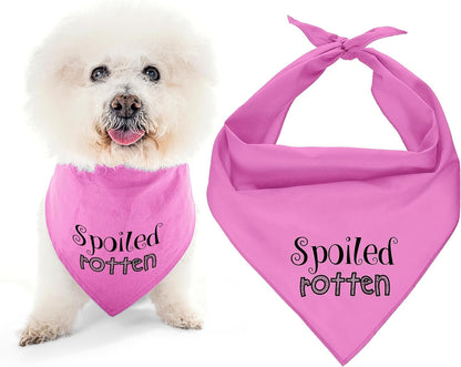 Dog Bandanas with Printed 'Spoiled Rotten' Word - Tie-On Adjustable Bandana for Dogs - Female Dog Scarf for Small Dogs - Triangle Cat and Dog Bib - Pink Handkerchief for Pets - S
