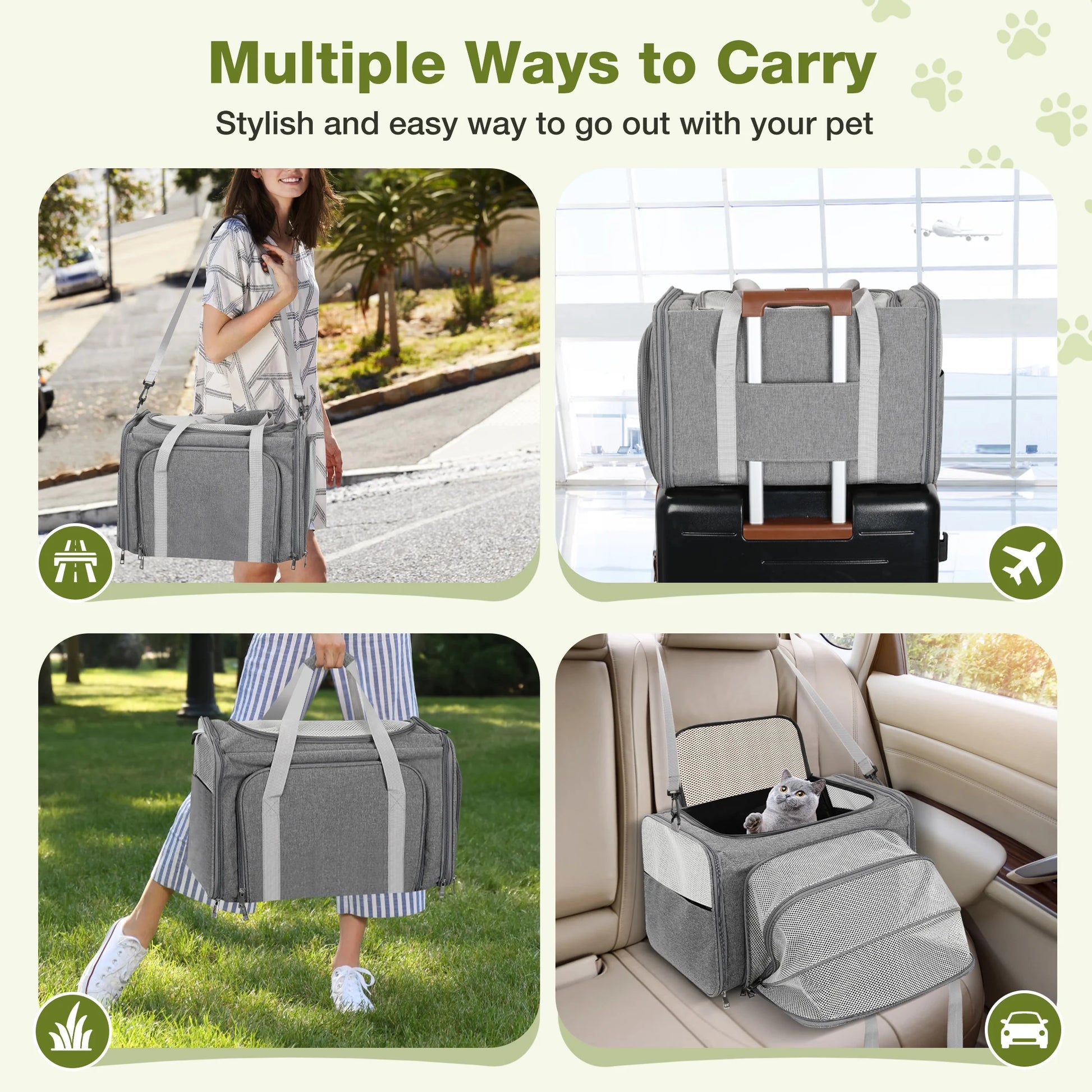 Expandable Pet Carrier, Airline Approved Collapsible Soft-Sided Carrier for Cats, Puppies, and Small Dogs (19"X 13"X 13")