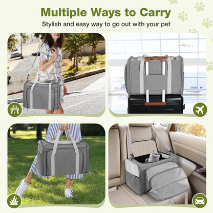Expandable Pet Carrier, Airline Approved Collapsible Soft-Sided Carrier for Cats, Puppies, and Small Dogs (19"X 13"X 13")