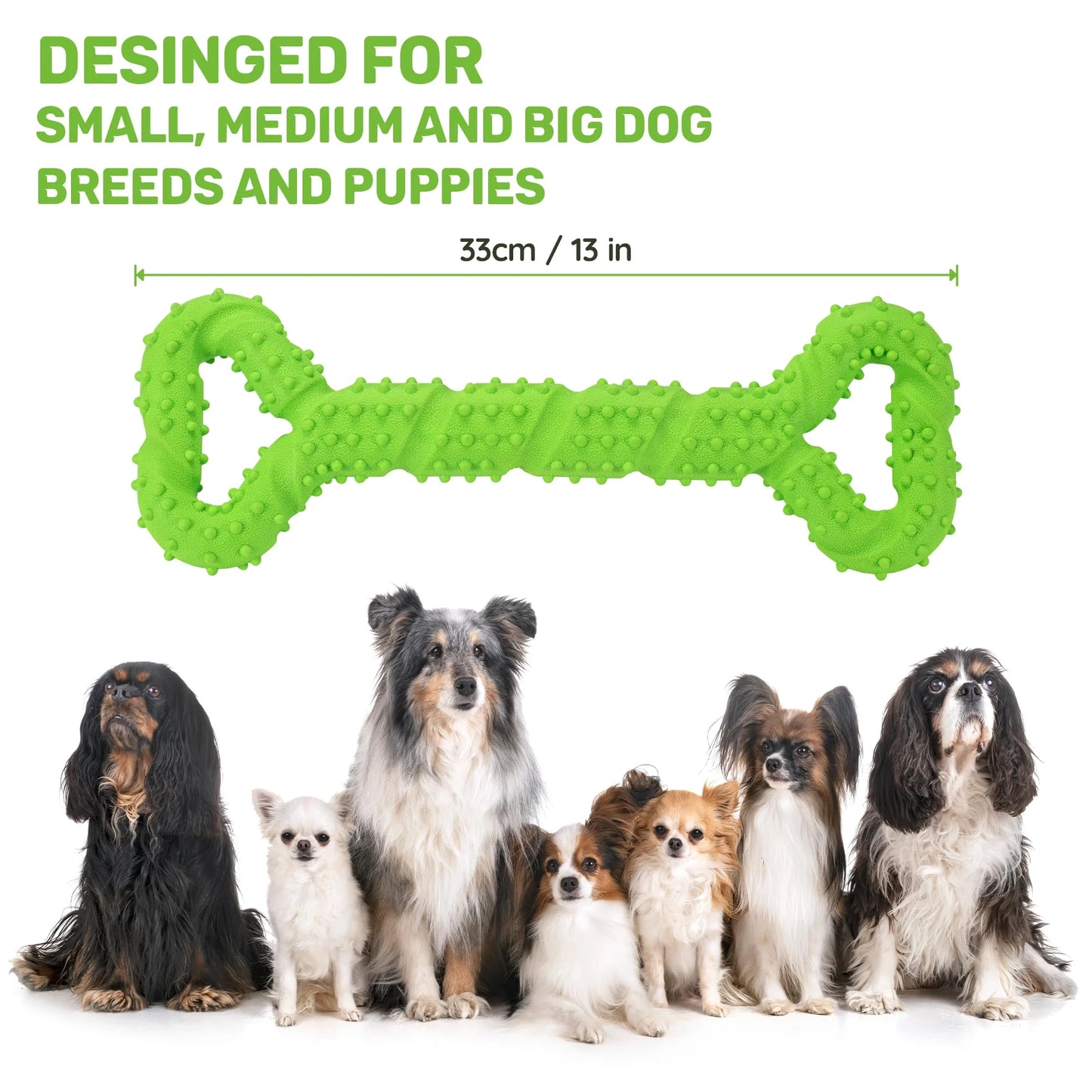 Durable Dog Chew Toys 13 Inch Bone Shape Extra Large Dog Toys with Convex Design Strong Tug Toy for Aggressive Chewers Medium and Large Dogs Tooth Cleaning, Green