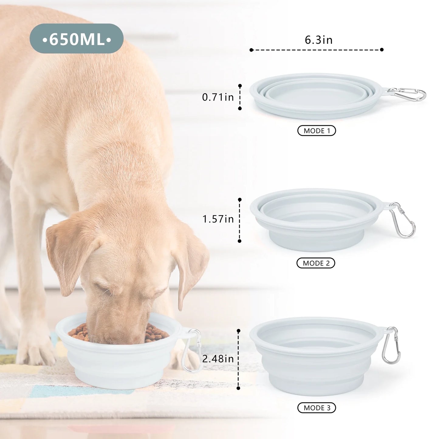 Large Collapsible Dog Bowls, Portable Foldable Travel Water Bowl Food Dishes with Carabiner Clip for Traveling Camping Walking, 2 Pack（Blue）