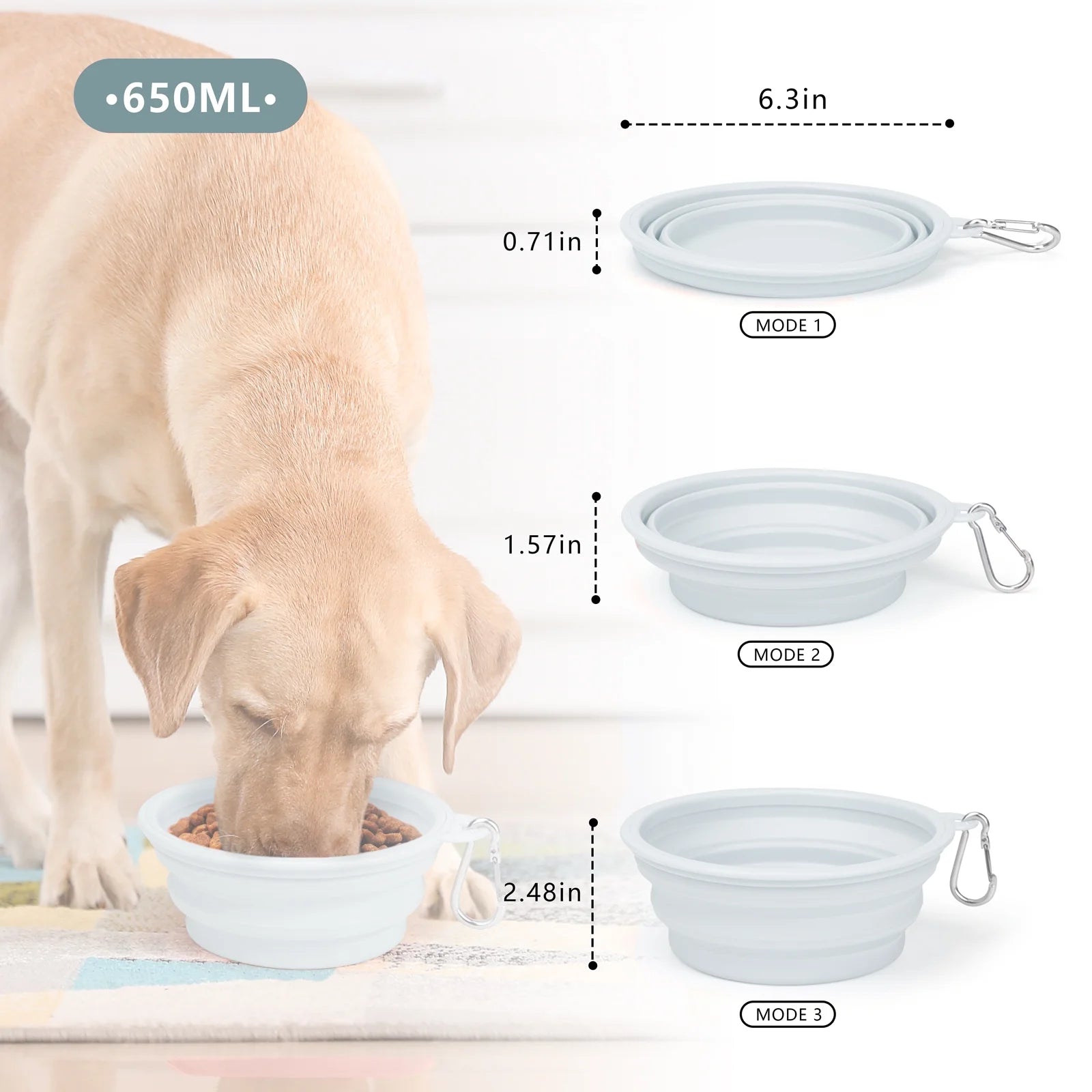 Large Collapsible Dog Bowls, Portable Foldable Travel Water Bowl Food Dishes with Carabiner Clip for Traveling Camping Walking, 2 Pack（Blue）