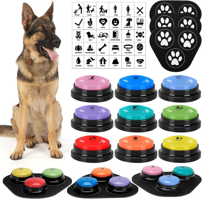 Dog Buttons for Communication, 9 Pcs Dog Talking Button Set, 30S Voice Recording Speaking Button Pet Speech Training Buzzers with 30 Scene Stickers and Waterproof Anti-Slip Mat for Animal Training