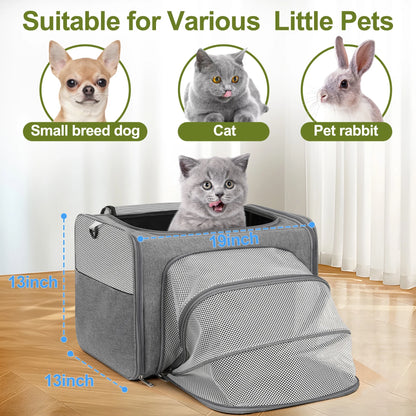 Expandable Pet Carrier, Airline Approved Collapsible Soft-Sided Carrier for Cats, Puppies, and Small Dogs (19"X 13"X 13")