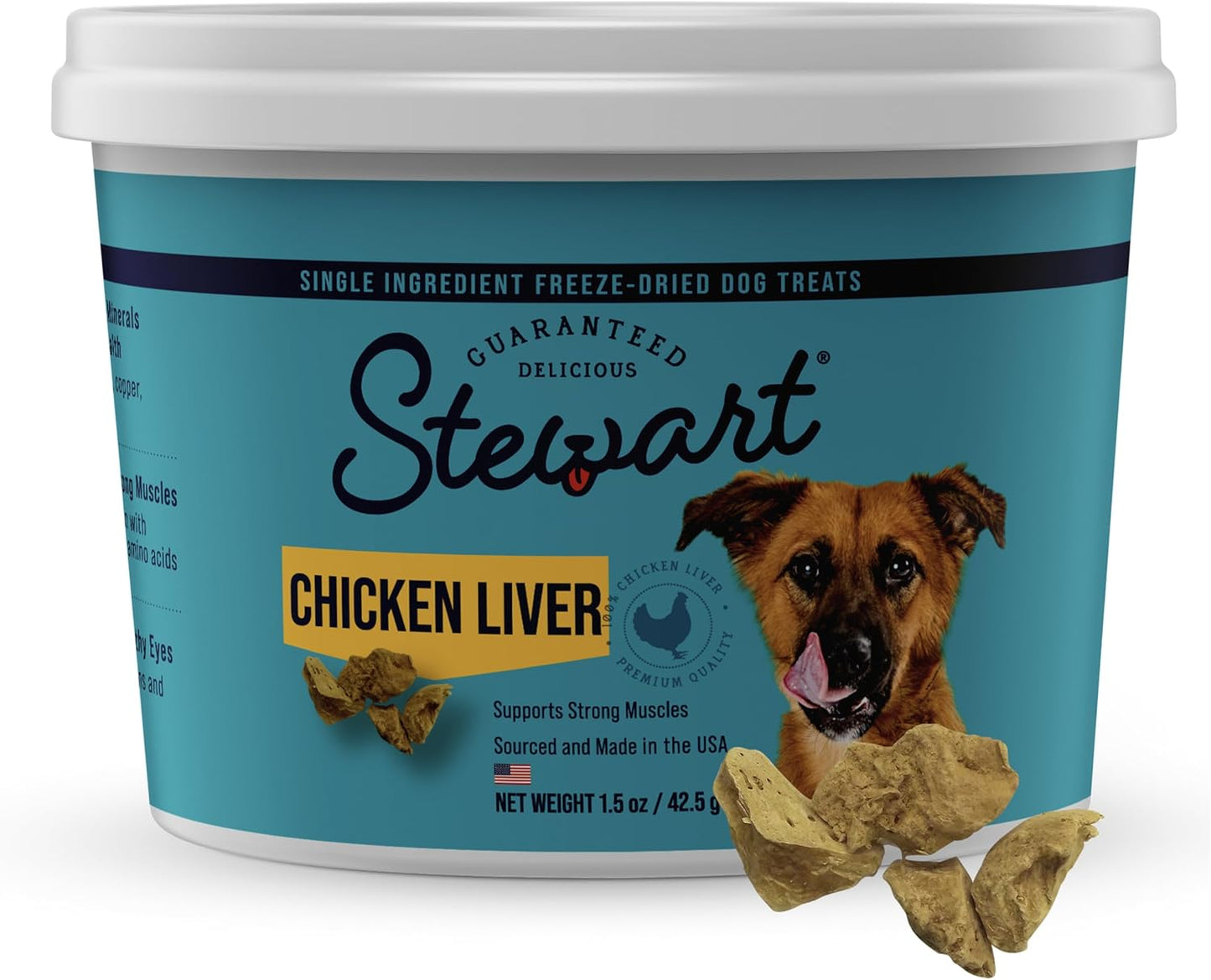 Chicken Liver Dog Treats, 1.5 Oz, ~25 Pieces, Freeze Dried Raw, Single Ingredient, 60% Protein Training Treats or Meal Topper in a Resealable Tub, Grain Free, Gluten Free