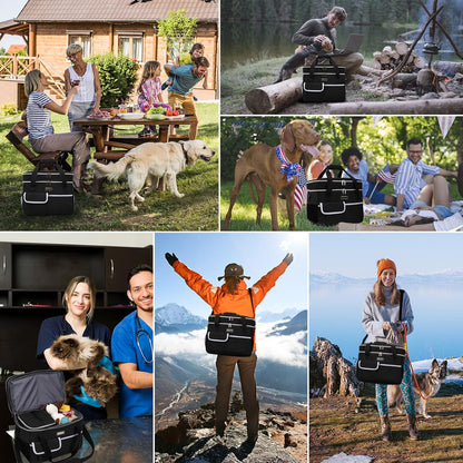 Dog Travel Bag for Supplies - Double-Layer Airline Approved Weekend Pet Travel Organizer Set for Dog and Cat Tote with 2 Pet Food Containers and 2 Collapsible Silicone Bowls Black