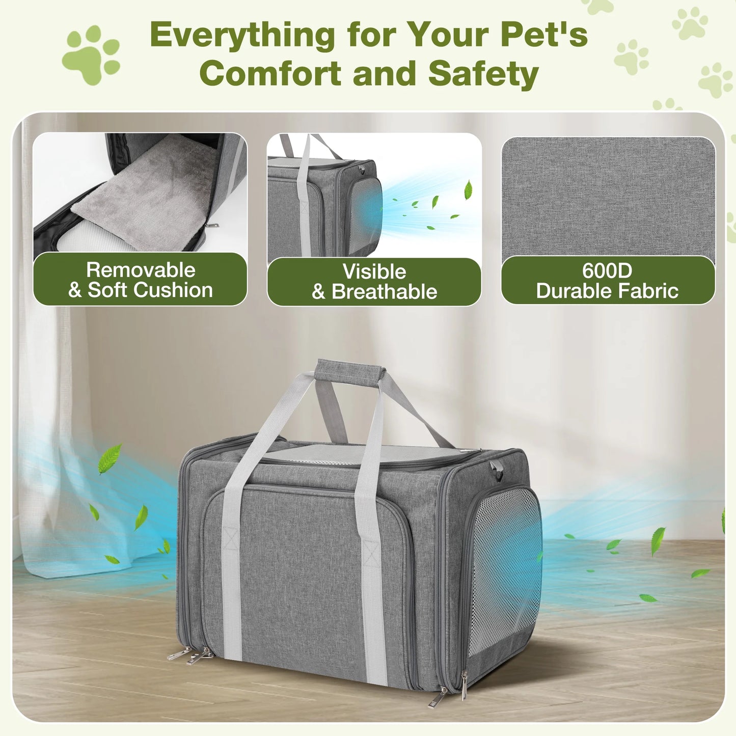Expandable Pet Carrier, Airline Approved Collapsible Soft-Sided Carrier for Cats, Puppies, and Small Dogs (19"X 13"X 13")