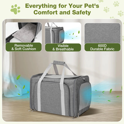 Expandable Pet Carrier, Airline Approved Collapsible Soft-Sided Carrier for Cats, Puppies, and Small Dogs (19"X 13"X 13")