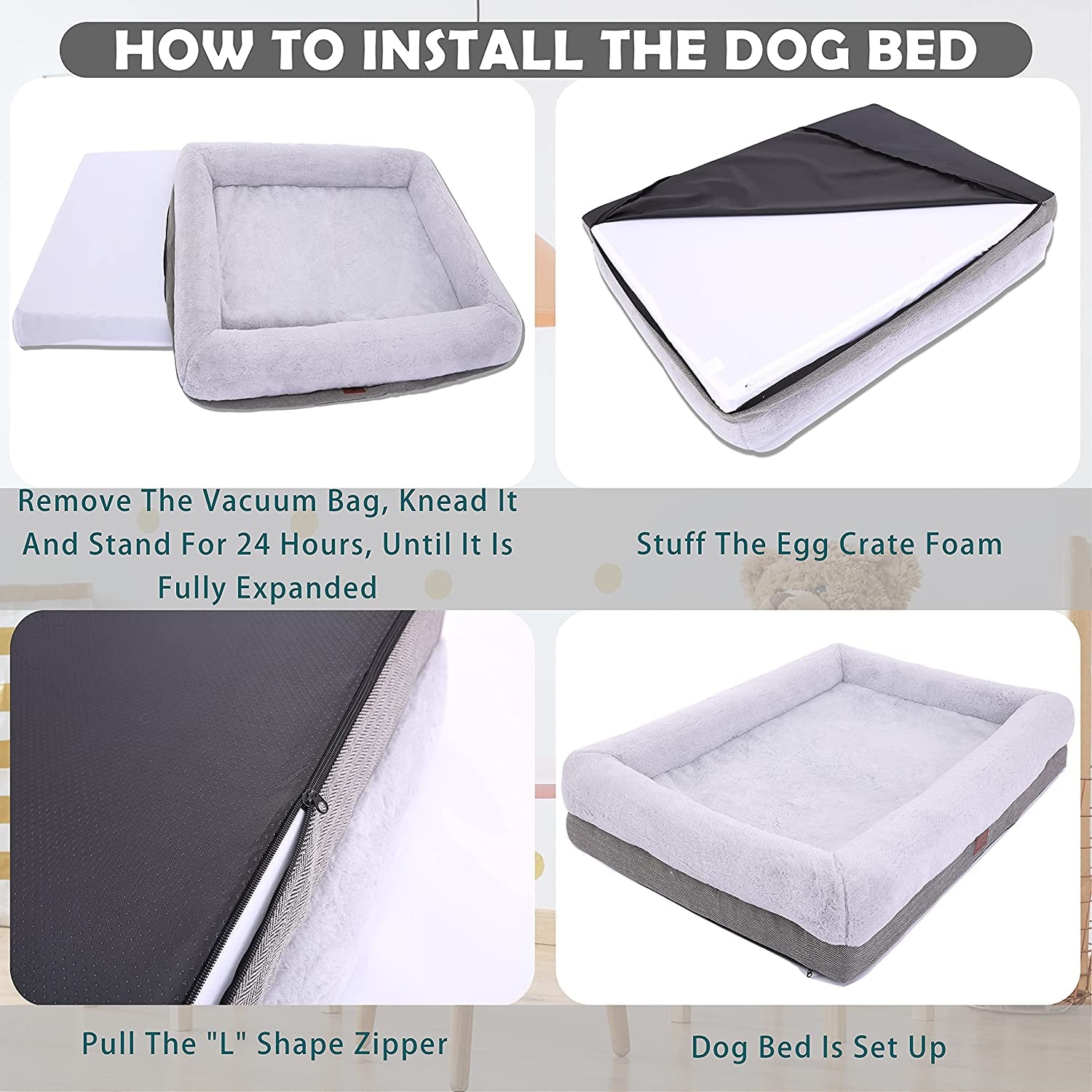 Luxurious Orthopedic Dog Bed for Extra Large Dogs - Bolster Sofa Design with Washable Cover & Non-Skid Bottom, 46"x30" Soft Egg Foam Couch in Gray