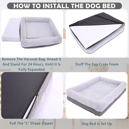 Luxurious Orthopedic Dog Bed for Extra Large Dogs - Bolster Sofa Design with Washable Cover & Non-Skid Bottom, 46"x30" Soft Egg Foam Couch in Gray