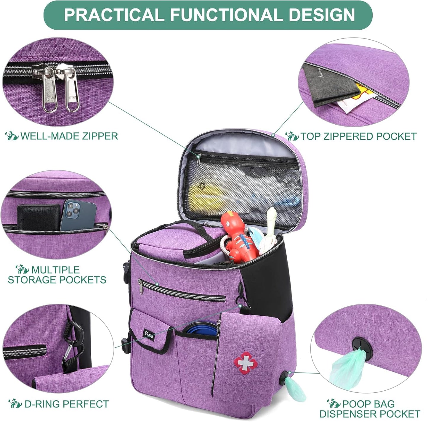 Dog Travel Bag for Supplies  7 PC Set Dog Travel Backpack Airline Approved Tote Organizer with Pet First Aid Pouch, Large Weekend Dog Travel Bag&Travel Accessories for Traveling Hiking Camping