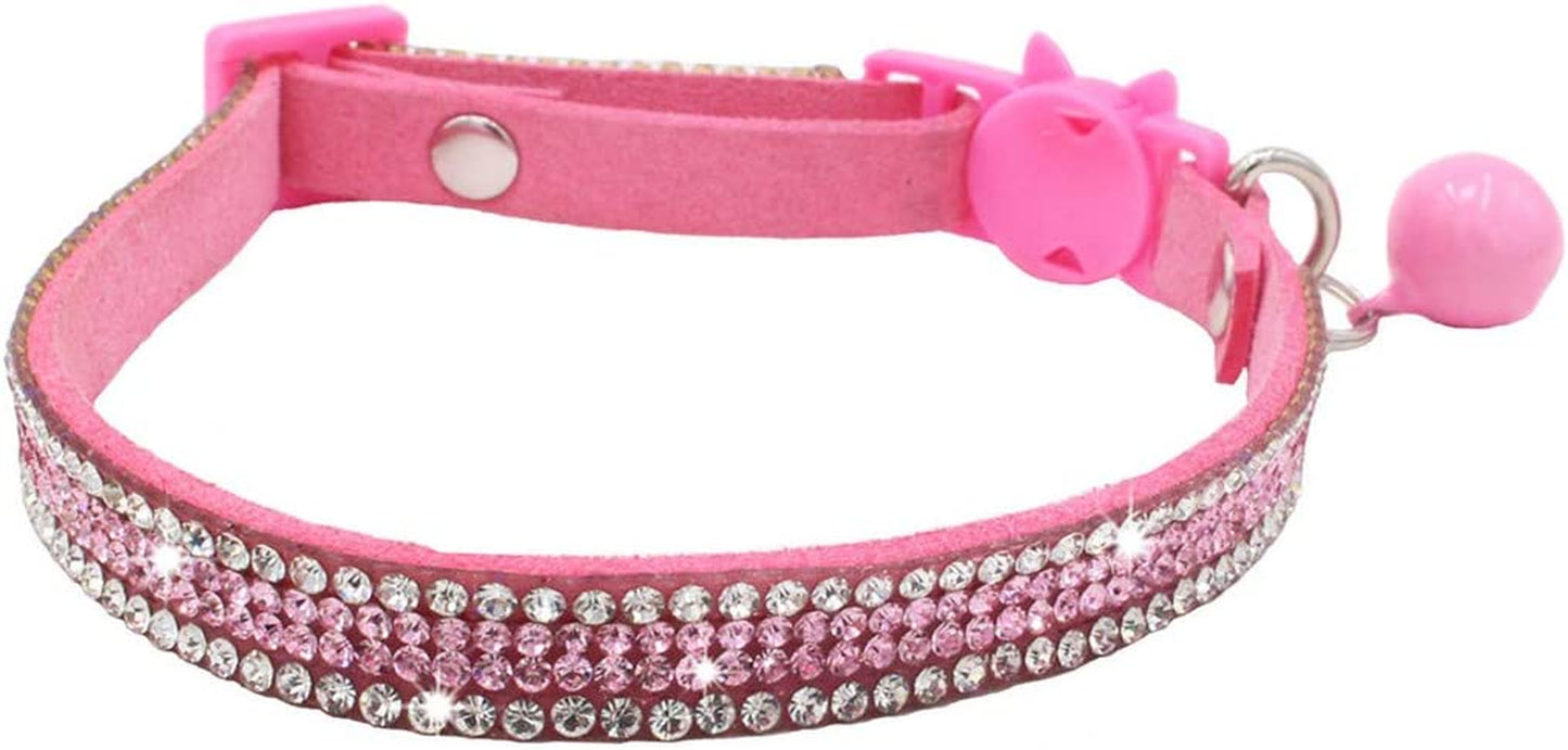 Basic Adjustable Cat Collar Bling Diamond Breakaway with Bell for Kitten Girl Boy (Pink)
