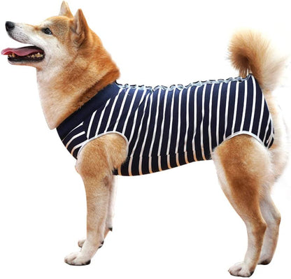 Dog Recovery Suit Abdominal Wound Puppy Surgical Clothes Post-Operative Vest Pet after Surgery Wear Substitute E-Collar & Cone(Xl, Blue Stripe)