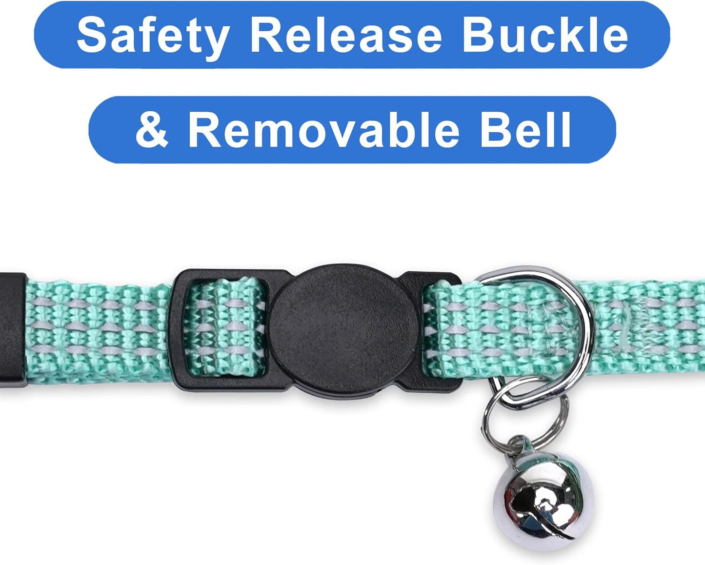 Reflective Cat Collar with Safety Buckle and Removable Bell Cat Collar Kitten Collar Teal Cat Collar One Size