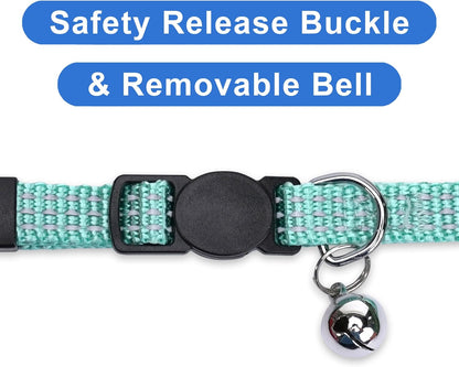 Reflective Cat Collar with Safety Buckle and Removable Bell Cat Collar Kitten Collar Teal Cat Collar One Size