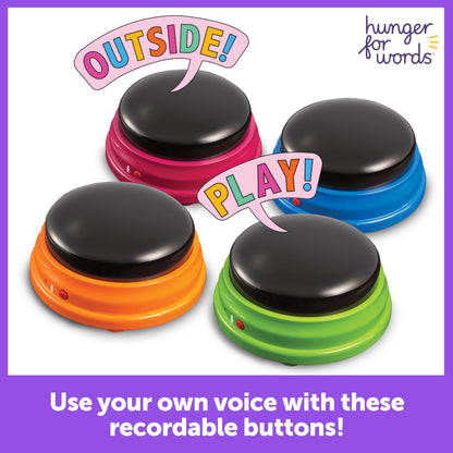 Hunger for Words Talking Pet Starter Set Recordable Buttons for Dog Training 4 Pack