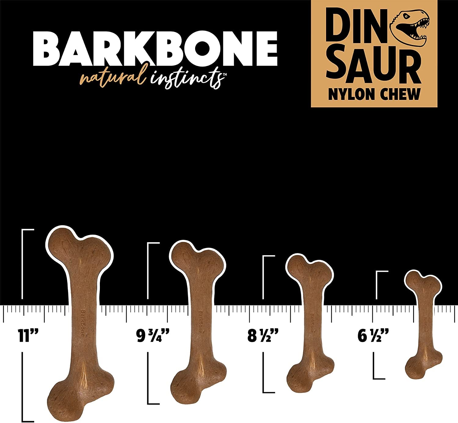 Dinosaur Barkbone - Indestructible Nylon Dog Bone for Aggressive Chewers - Yummy Bacon Flavor - 8.5