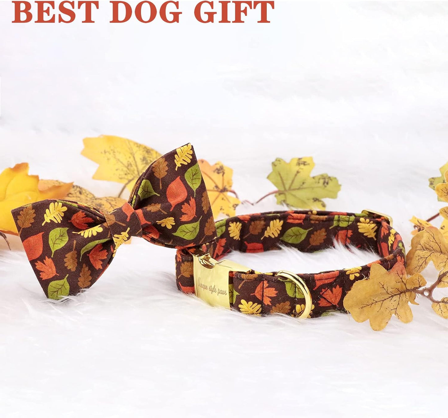 Fall Dog Collar with Bow, Puppy Collar Pet Gift Adjustable Dog Collar Soft and Comfy Bowtie Collars for Large Girl or Boy Dogs