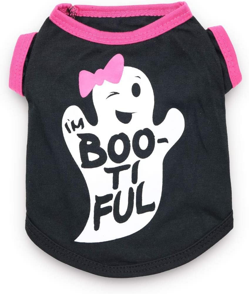 Halloween Shirt for Small Dogs - Cute Ghost Skeleton Pattern Dog Shirts for Girls