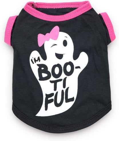 Halloween Shirt for Small Dogs - Cute Ghost Skeleton Pattern Dog Shirts for Girls
